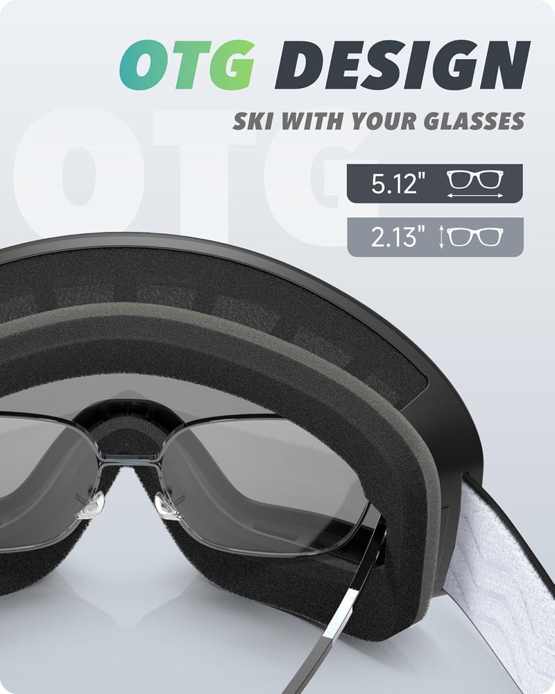 RIOROO Ski/Snowboard Goggles for Men Women, OTG Snow Goggles Anti Fog 100% UV Protection Snowboarding Goggles - Image 4